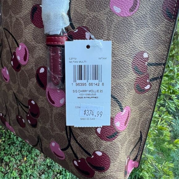 COACH Mollie Tote Bag 25 Cherry Print Signature Canvas Multicolor CZ772 NWT - Picture 4 of 8